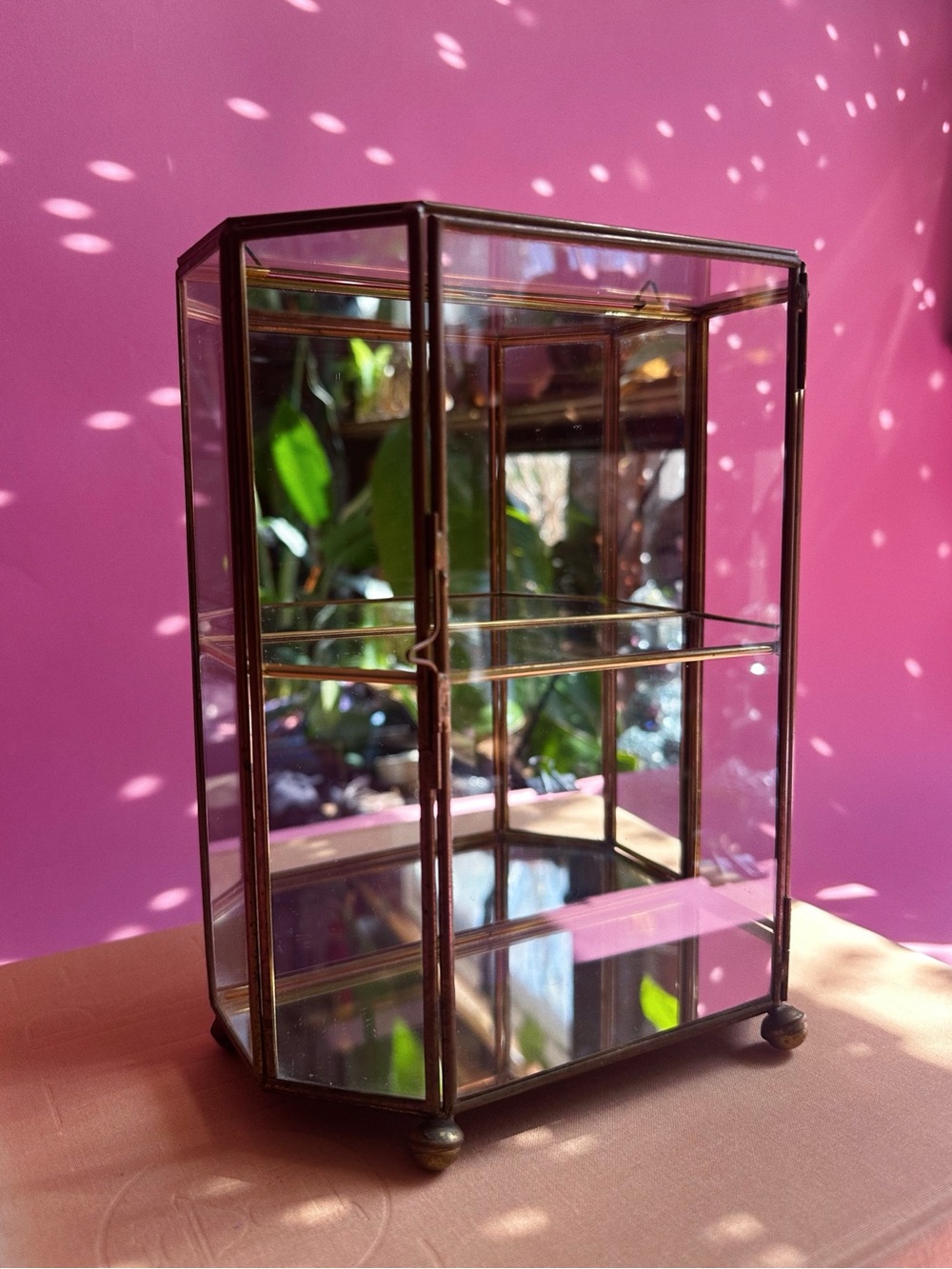 Glass Display Curio Cabinet - Brass Frame, Clear Glass